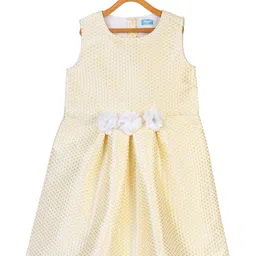 Miyo Girls Yellow & White Self Design Dress-image-83