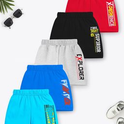 YK X Trampoline Pack Of 5 Kids Graphic Printed Mid-Rise Cotton Shorts-picture-19
