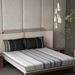 DDecor Live Beautiful Grey & Black Striped 140 TC Cotton King Bedsheet & 2 Pillow Covers-picture-23
