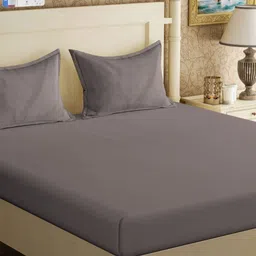 KLOTTHE Grey 300TC Double King Bedsheet With 2 Pillow Covers-image-77