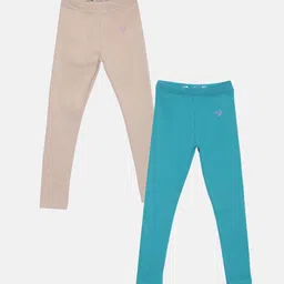 TWIN BIRDS Girls Pack Of 2 Beige & Sea Green Pure Cotton Ankle-Length Leggings-image-78