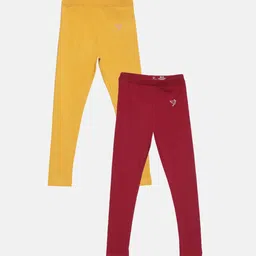 TWIN BIRDS Girls Pack Of 2 Solid Pure Cotton Tailored-Fit Ankle-Length Leggings-image-58
