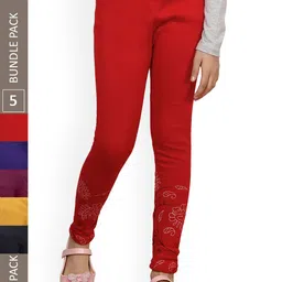 IndiWeaves Girls Pack of 5 Bottom Printed Super Warm Wool Ankle-Length Leggings-image-7