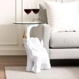 Smokey Cocktail White Majestic Elephant Side Table Decor Tray-picture-20