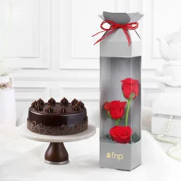 Ruby Rose Melody Bouquet N Truffle Cake Combo image 1