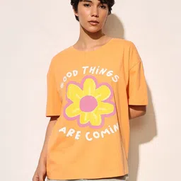 ONLY Women Typography Printed Drop-Shoulder Sleeves T-shirt-image-83