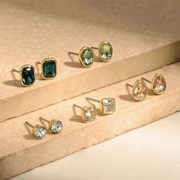 Accessorize Set Of 5 Stone Studded Circular Studs Earrings-picture-6