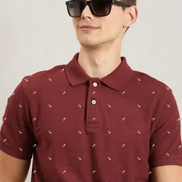 MERRIMENT Men Geometric Printed Polo Collar Cotton T-shirt-picture-21