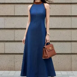 Erazz London Halter Neck Denim A-Line Maxi Dress image 4