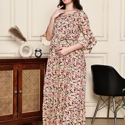 COLOR STUDIO Floral Print Bell Sleeve Georgette Maternity Maxi Dress image 5