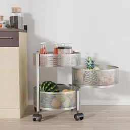 Kuber Industries 2+1 Layer Kitchen Metal Storage Rack with Wheels image 1