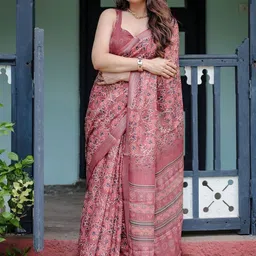 ALMAARI FASHION Floral Pure Linen Banarasi Saree-image-57