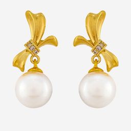 Kushal's Fashion Jewellery Gold-Plated Pearls And Zircon Spherical Shaped Drop Earrings-picture-42
