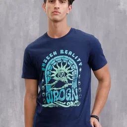 WROGN Men Graphic Printed Round Neck Cotton T-shirt-image-2