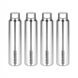Classic Essentials Silver-Toned & Black 4 Pieces Stainless Steel Solid Water Bottle 1l-image-20