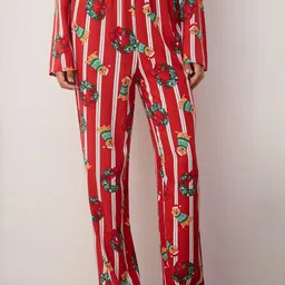 Trendyol Women Graphic Printed Shirt & Pyjamas Night suit image 2