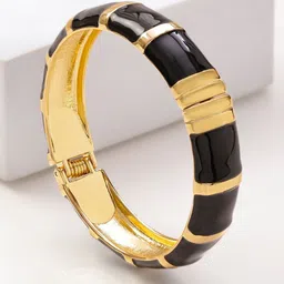 Rubans 22K Gold-Plated Brass Segmented Glossy Black Enamel Bold Statement Bangle Bracelet image 3