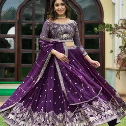 BAESD Embroidered Sequinned Semi-Stitched Lehenga & Unstitched Blouse With Dupatta-picture-16