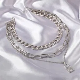 Zaphariq Silver-Plated Cubic Zirconia Studded Statement Layered Necklace-picture-33