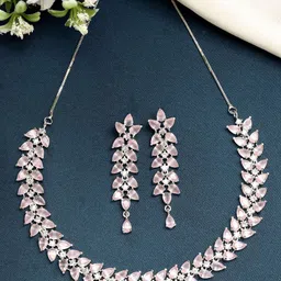 ZENEME Rhodium Plated Stones Studded Jewellery Set image 1
