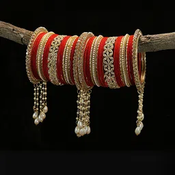 GLIKA Women Pack of 42 Zircon Gemstones & Pearls Studded Ethnic Bangle Set-picture-15