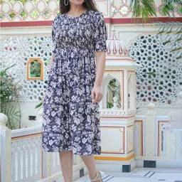 IKRASS Women Floral Printed A-Line Knee Length Dress image 4