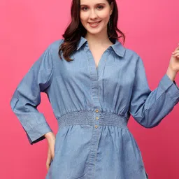 RANGRIWAZ Women Shirt Collar Regular Sleeves Smocked Top-image-22