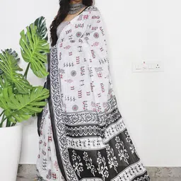 AMRUTKALA SAREES Women White Designer Printed Cotton Saree image 4