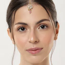 ABDESIGNS Gold-Plated Polki Kundan Studded and Beaded Maang Tikka-picture-14