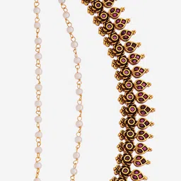 Kushal's Fashion Jewellery Gold-Plated Stone-Studded & Pearl-Beaded Matil image 3
