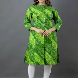 ROPADEMODA Bandhani Printed Mandarin Collar Pure Cotton A-Line Kurta-picture-15