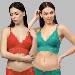 samvar Women Red,Green Net Bra Panty Set for Lingerie Set Undergarments Pack of 2-picture-24