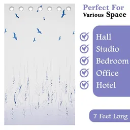 Kuber Industries White & Grey Set of 2 Floral Door Curtain image 2