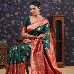 House of Pataudi Woven Design Heavy Work Baluchari Saree image 3