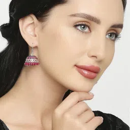 Sangria Set Of 6 Meenakari Artificial Stones Studded And Beaded Dome Shaped Jhumka image 2