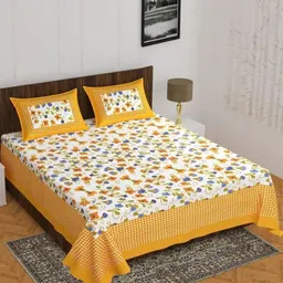 Cotton Choice White & Yellow Cotton 160 TC Double King Bedsheet Set 2.15 m x 2.35 m-image-20