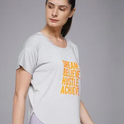 MKH Women Typography Printed Dri-FIT Raw Edge T-shirt image 4