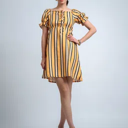 CORSICA Striped Tie-Up Neck Fit & Flare Dress-picture-34