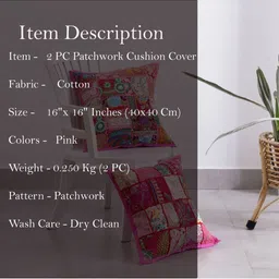 HANDICRAFT PALACE Pink & White 2 Pieces Embroidered Square Cotton Cushion Covers image 2