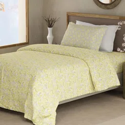 Boutique Living India Valatia Yellow Printed Pure Cotton Single Bedsheet Set 2.24m x 1.52m-picture-20