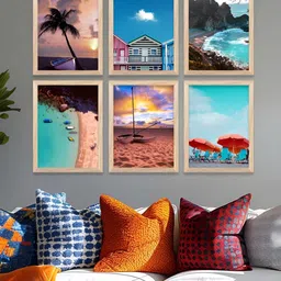 Kotart Brown & Blue 6 Pieces Abstract Printed Wooden Wall Arts-picture-35