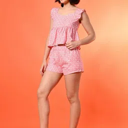 fuchsia PRETTY LOVING THING Floral Printed Square Neck Casual Top With Shorts image 3