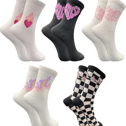 TRAZO Women Pack Of 5 Patterned Printed Calf-Length Socks-picture-19