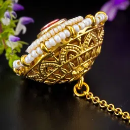 Richlook Gold-Plated Crystal Studded & Pearls Beaded Maang Tikka image 2