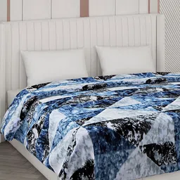 Monte Carlo Blue & Black Geometric Printed Heavy Winter Double Queen Blanket 596 GSM image 5