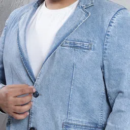 John Pride Plus Size Single-Breasted Notched Lapel Stretchable Denim Blazer image 3