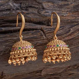 Kushal's Fashion Jewellery Gold-Plated Stone Studded Dome Shaped Jhumkas image 1
