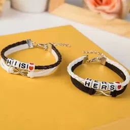 PASU FASHION Unisex Set of 2 Rope Braided His Hers Letters Wraparound Couple Bracelets image 5