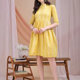 Moda Rapido Women Mandarin Collar Self Design Fit & Flare Dress-picture-20