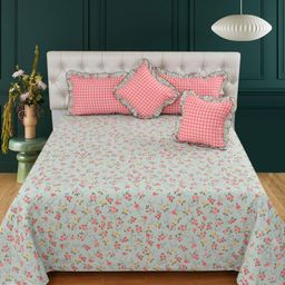 MORADO Green & Pink Floral Polycotton 7 Piece Double Queen Superfine Bedding Set-picture-24